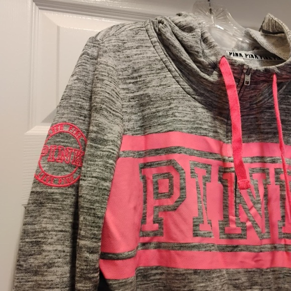 PINK Victoria's Secret Gray Pink Zip Up Hoodie Classic Vibrant Boho Size L - Picture 2 of 8